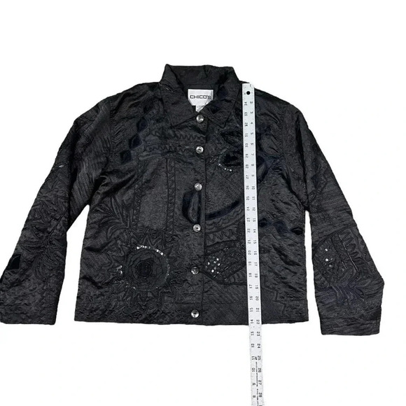 Chicos Black Lace Embroidered Jacket Button Down Shirt Sequin Floral Size 1 US M - Picture 5 of 9